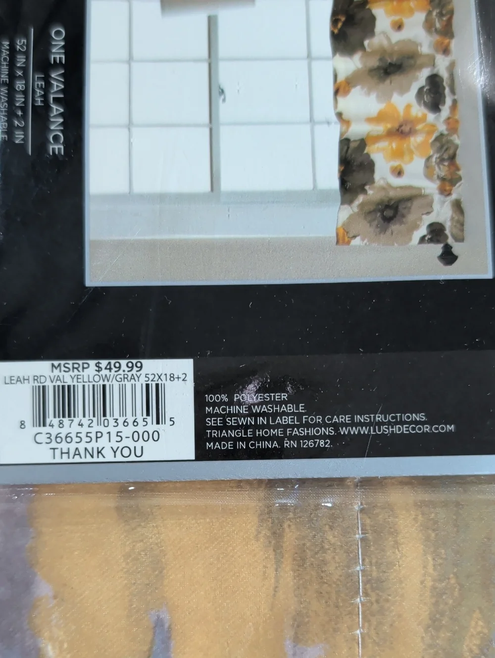 Half Moon Leah  White, Grey, Cream And Yellow Floral Valance 52x18. NWT